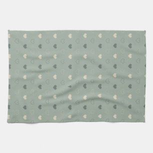 Muted Green Heart Grid Seamless Pattern Tea Towel
