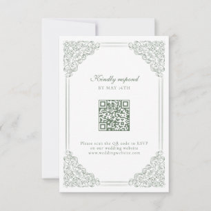Muted Green Victorian Baroque Vintage Frame QR RSVP Card