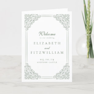 Muted Green Vintage Frame Elegant Script Wedding Programme