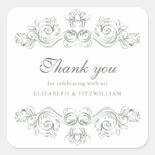 Muted Green Vintage Ornate Frame Elegant Script Square Sticker