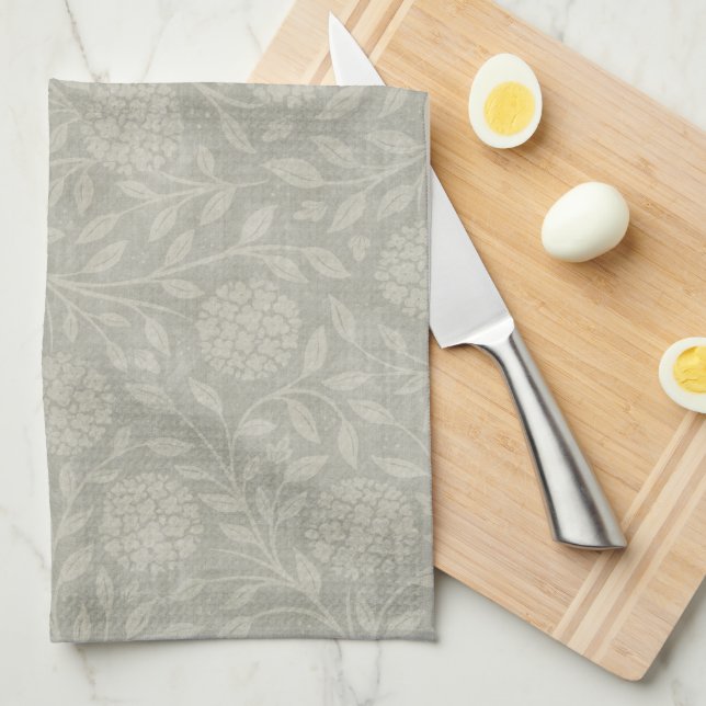 Muted Grey Farmhouse Floral Kitchen Towel (Quarter Fold)