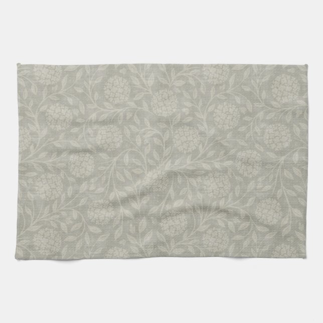 Muted Grey Farmhouse Floral Tea Towel (Horizontal)