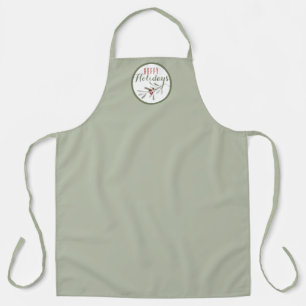 Muted Grey Green with Christmas Greenery Sprig Apron