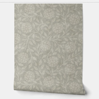 Muted Grey Hydrangea Traditional Wallpaper