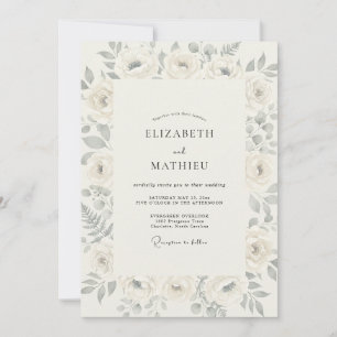 Muted Grey Rose Wedding Invitation