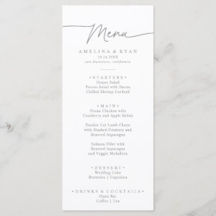 Muted Grey Simple Minimalist Dinner Menu