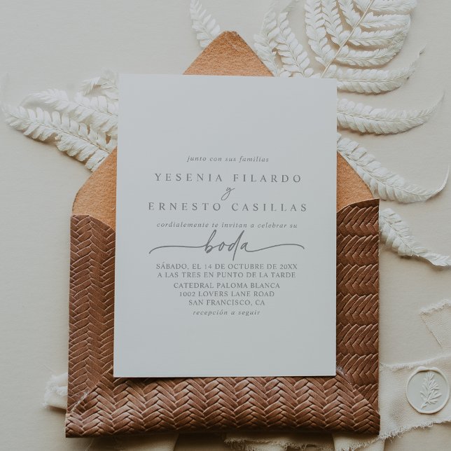 Muted Grey Simple Minimalist Spanish Wedding Invitation (Creator Uploaded)
