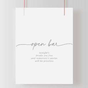 Muted Grey Simple Minimalist Wedding Open Bar Sign