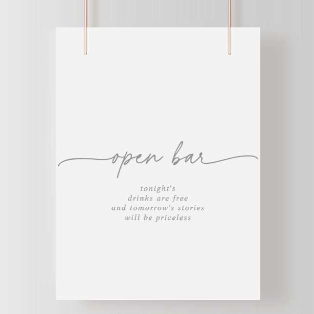Muted Grey Simple Minimalist Wedding Open Bar Sign (Creator Uploaded)