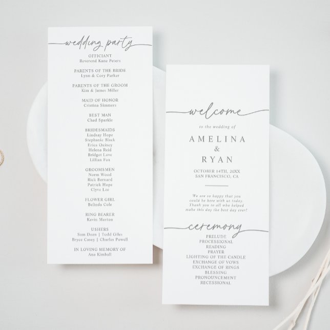 Muted Grey Simple Minimalist Wedding Program Programme (Creator Uploaded)
