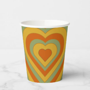 Muted Groovy Retro Layered Love Heart Paper Cups