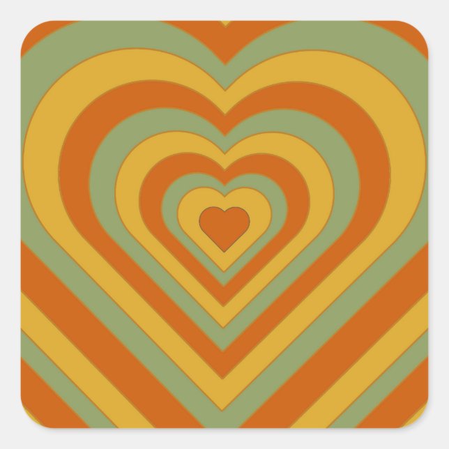 Muted Groovy Retro Layered Love Heart  Square Sticker (Front)
