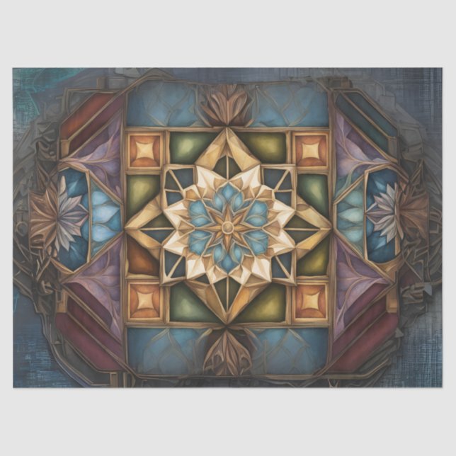 Muted Jewel Colour Mandala decoupage Tissue Paper (Front)