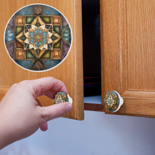 Muted Jewel Colours Pattern Ceramic Knob