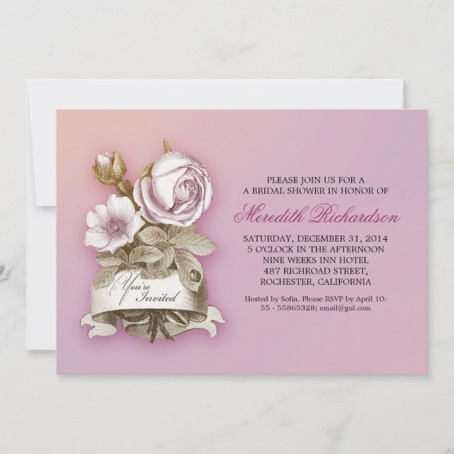 muted lavender colour elegant bridal shower invite (Front)