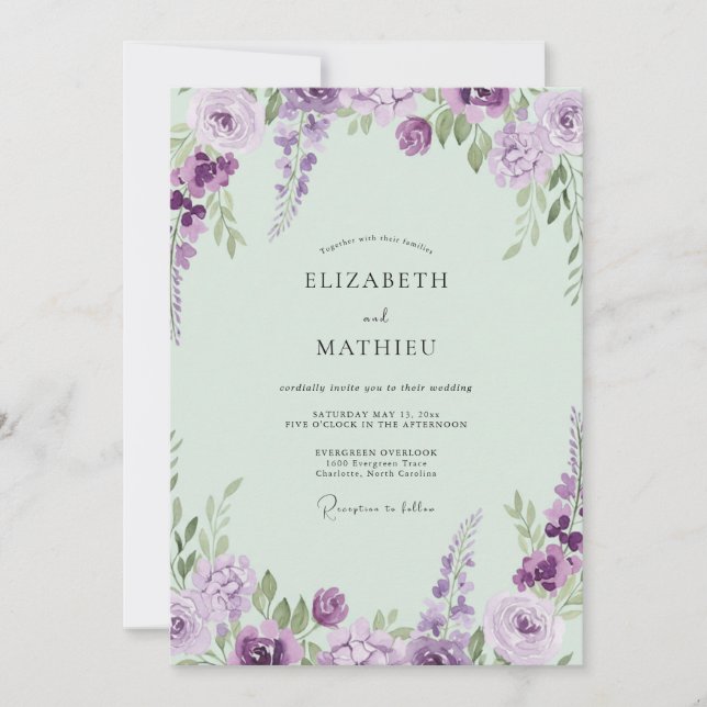 Muted Lavender Mint Painted Wedding Invitation (Front)