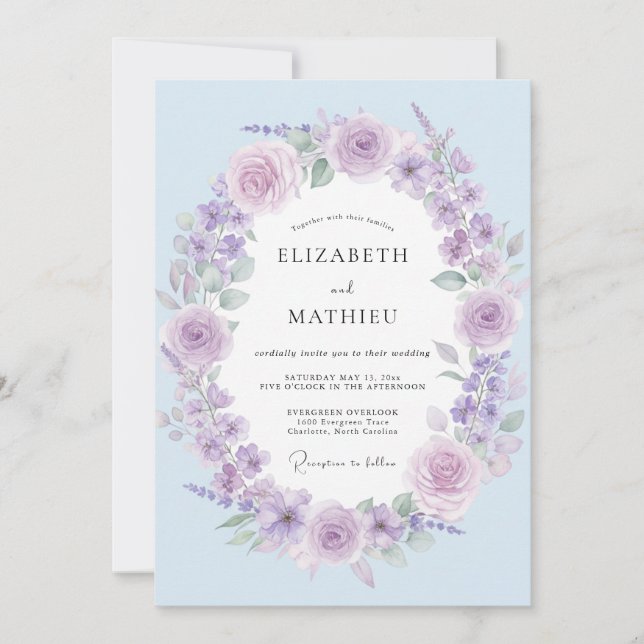 Muted Lavender Periwinkle Petal Wedding Invitation (Front)
