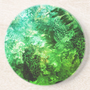 Muted Layers of Green Crystals Coaster