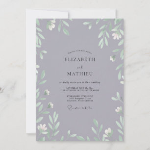 Muted Lilac Leafy Wedding Invitation