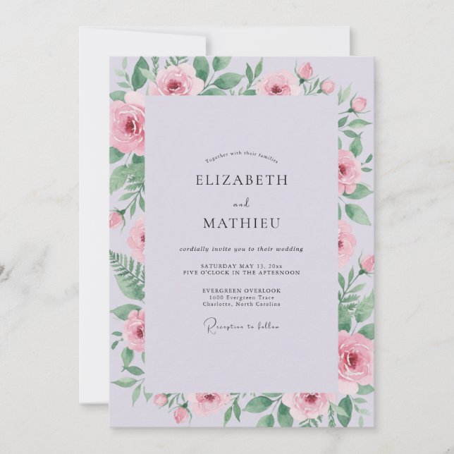 Muted Lilac Peony Wedding Invitation (Front)