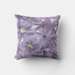Muted Lilac Purple Painted Flowers Any Colour Cushion