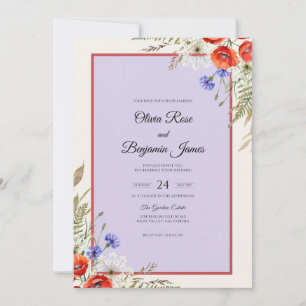 Muted Lilac Red Poppy Wedding Invitation