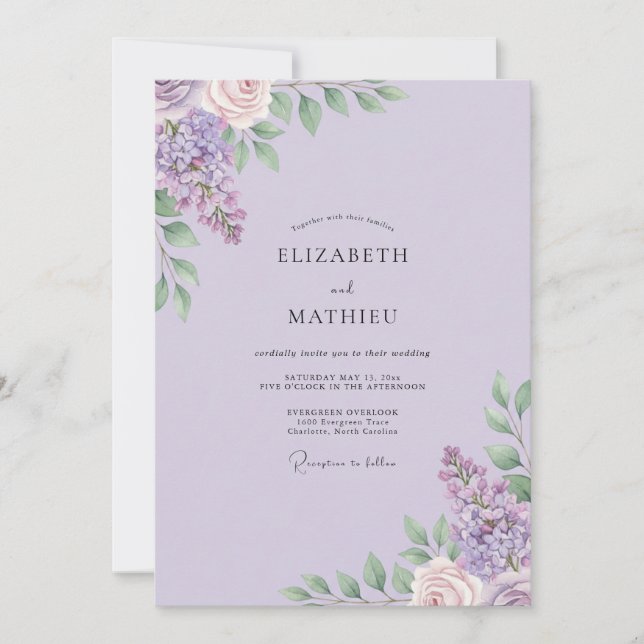 Muted Lilac Wildflower Wedding Invitation (Front)