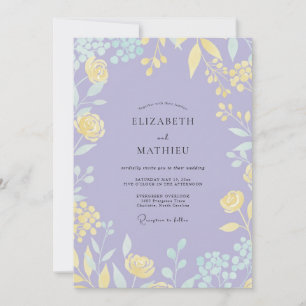 Muted Lilac Yellow Blossom Wedding Invitation