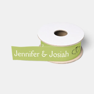 Muted Lime Green Personalised Heart Simple Elegant Grosgrain Ribbon
