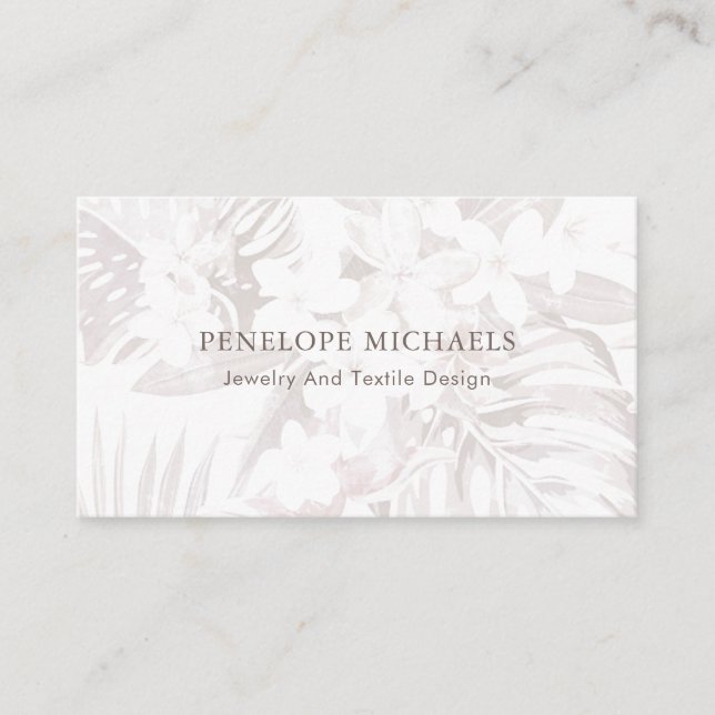 Muted Mauve and White Palm Leaves Business Card (Front)