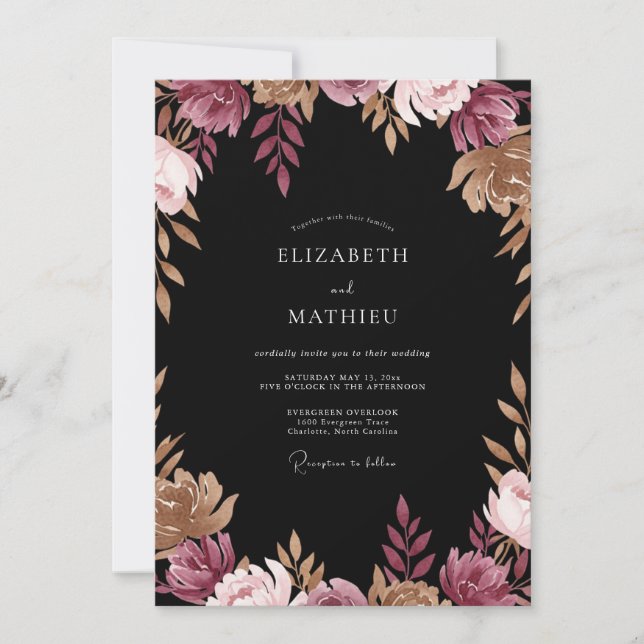 Muted Mauve Copper Peony Wedding Invitation (Front)