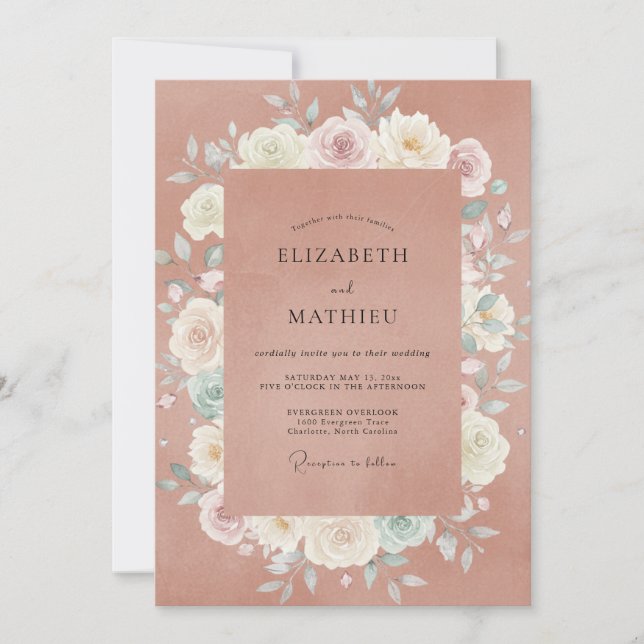 Muted Mauve Cream Rose Wedding Invitation (Front)