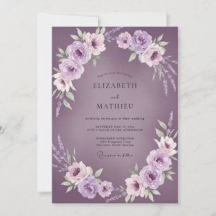 Muted Mauve Lilac Ranunculus Eucalyptus Wedding Invitation