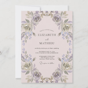 Muted Mauve Lilac Wreath Wedding Invitation