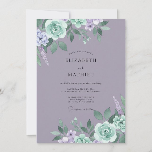 Muted Mauve Mint Peony Wedding Invitation (Front)