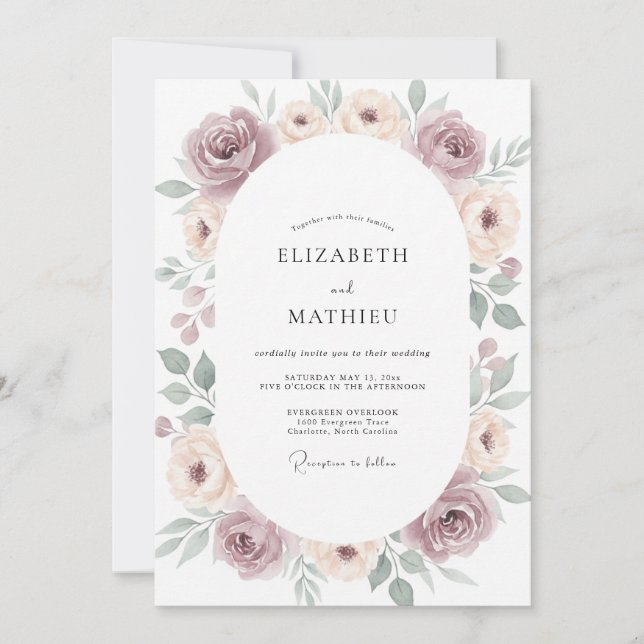 Muted Mauve Slate Peony Wedding Invitation (Front)