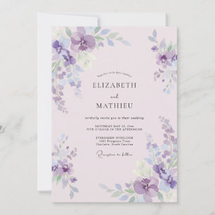 Muted Mauve Violet Petal Wedding Invitation