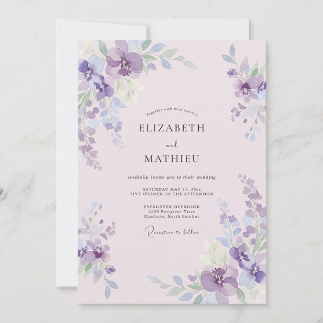Muted Mauve Violet Petal Wedding Invitation (Front)