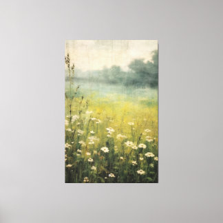 Muted Meadow Abstract Wildflower Oil Painting Canvas Print