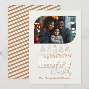 Muted Minimalist Retro Doodle Christmas Photo Holiday Card