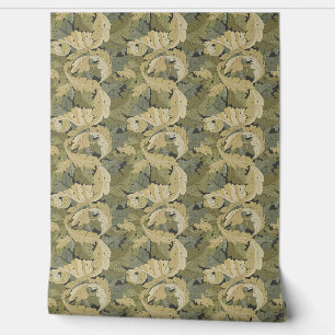 Muted Mint & Pale Straw Листья William Morris Wallpaper