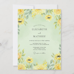 Muted Mint Ranunculus Eucalyptus Wedding Invitation