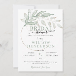 Muted Moss Green Leaves Wedding Shower Invitation