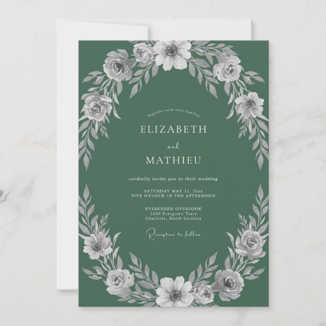 Muted Moss Petal Wedding Invitation (Front)