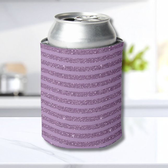 Muted Mulberry Glitter Style Horizontal Stripes Can Cooler (Creator Uploaded)