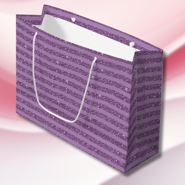 Muted Mulberry Glitter Style Horizontal Stripes Large Gift Bag (Creator Uploaded)