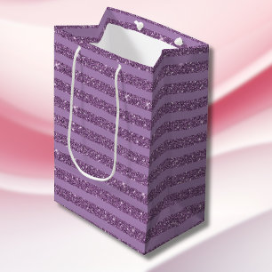Muted Mulberry Glitter Style Horizontal Stripes Medium Gift Bag