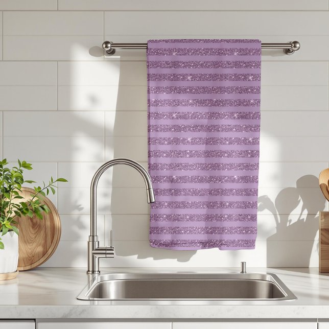 Muted Mulberry Glitter Style Horizontal Stripes Tea Towel (Creator Uploaded)