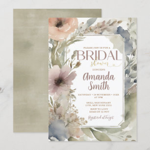Muted Neutral Wildflowers Bridal Shower Watercolor Invitation