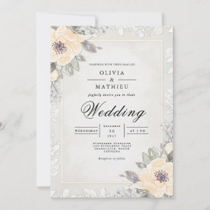 Muted Ochre Floral Flourish Wedding Invitation